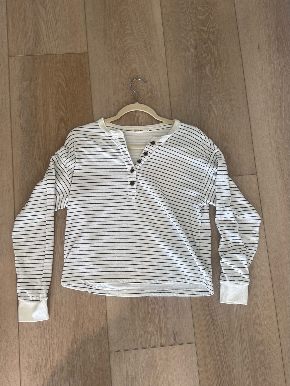 Marine Layer Striped Long Sleeve Henley - White with Black Stripes